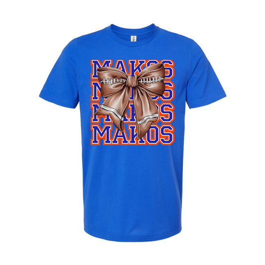 Makos Football Stacked Bow Royal Blue Spirit Shirt