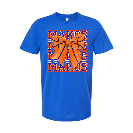 Makos Basketball Stacked Bow Royal Blue Spirit Shirt