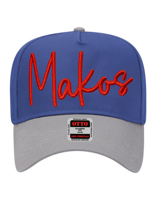 Makos Spirit Puff Embroidery Royal and Grey Hat